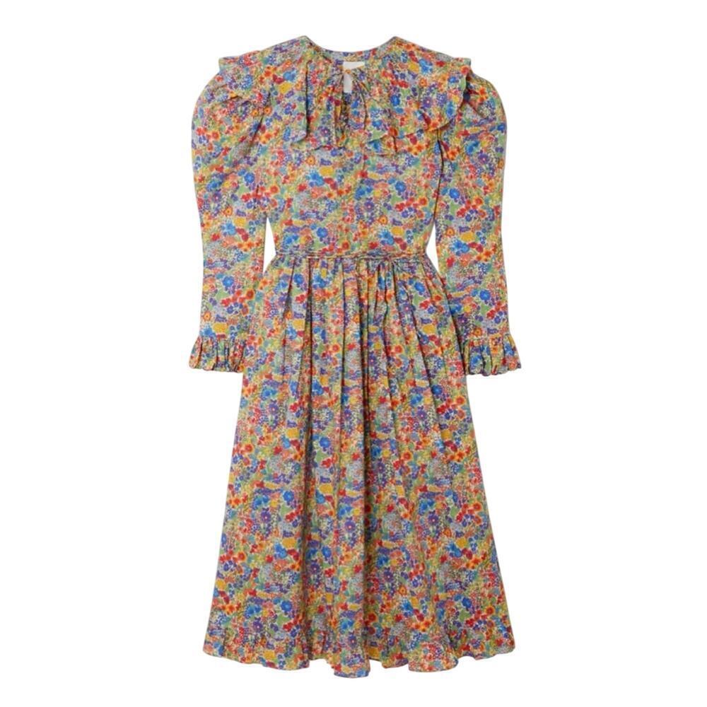 Horror Vacui Gertrude Ruffled Floral Print Cotton Dress Size Medium